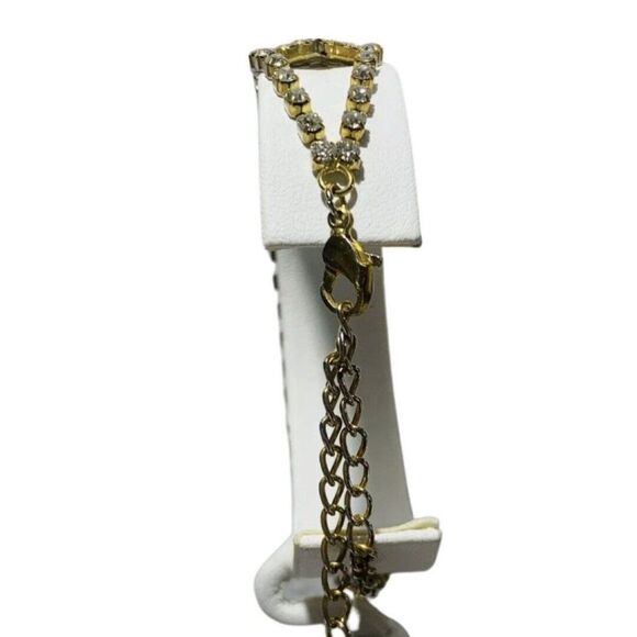 Vintage Multi Row Rhinestone Gold Tone Chain Wedding Runway Women’s Bracelet - Picture 7 of 11